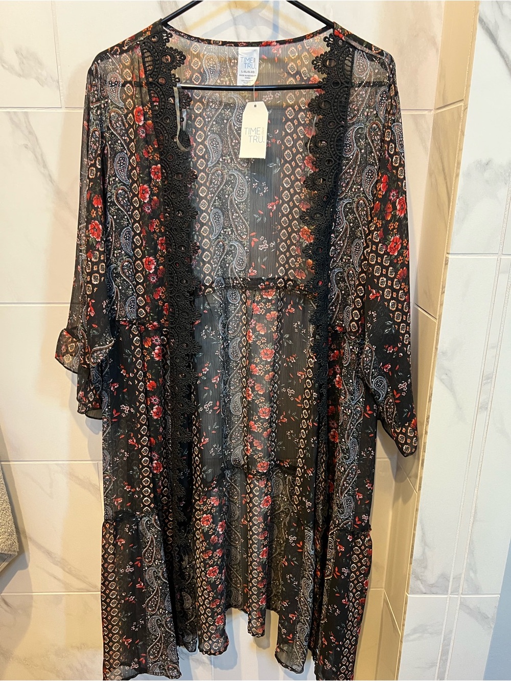 Time and Tru Paisley Floral Dressing Robe / Kimono/ cardigan NWT - L-XL/G-XG $12